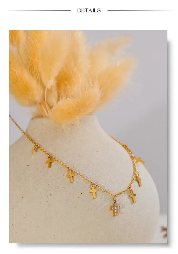 Bellartini Florence 18k Gold  Zirconia Cross Drop Necklace