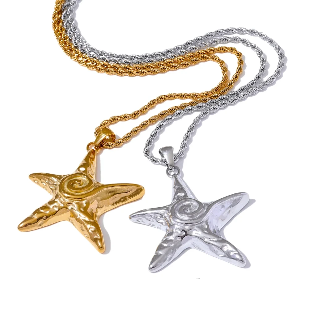 Bellartini 18K Gold Starfish Pendant Necklace Rust Proof Statement