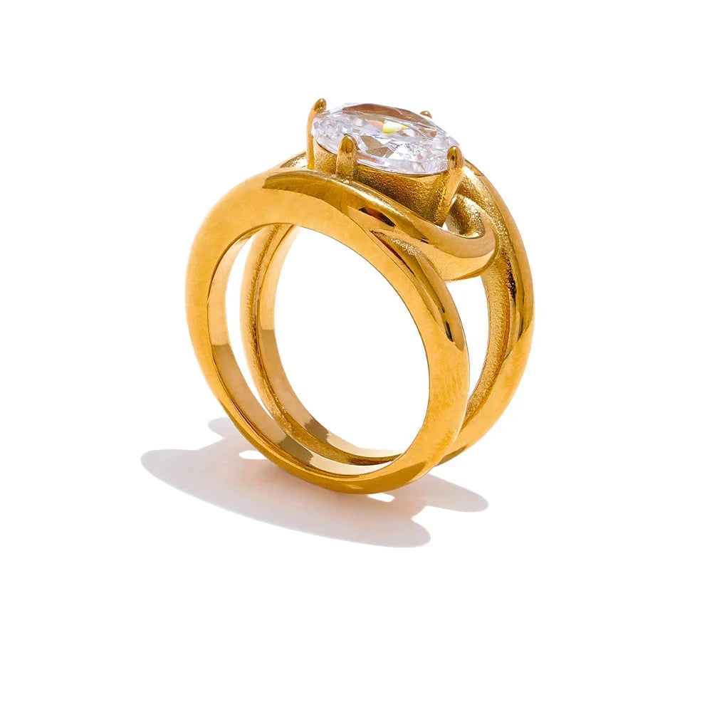 Bellartini Gold Shiny AAA Cubic Zirconia Ring