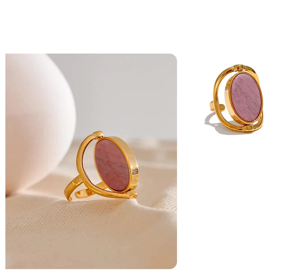 Bellartini Gold Exclusive Natural Stone Shell Rotatable Open Ring