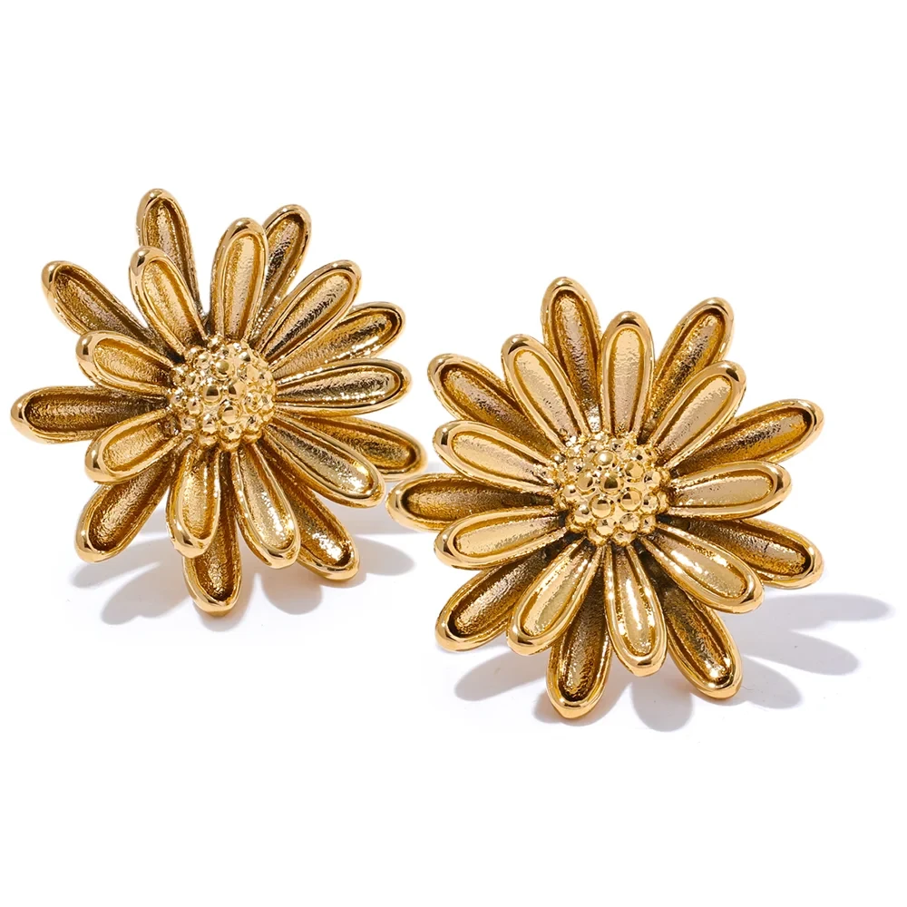 Bellartini Gold Chrysanthemum Flower Stud Earrings WP