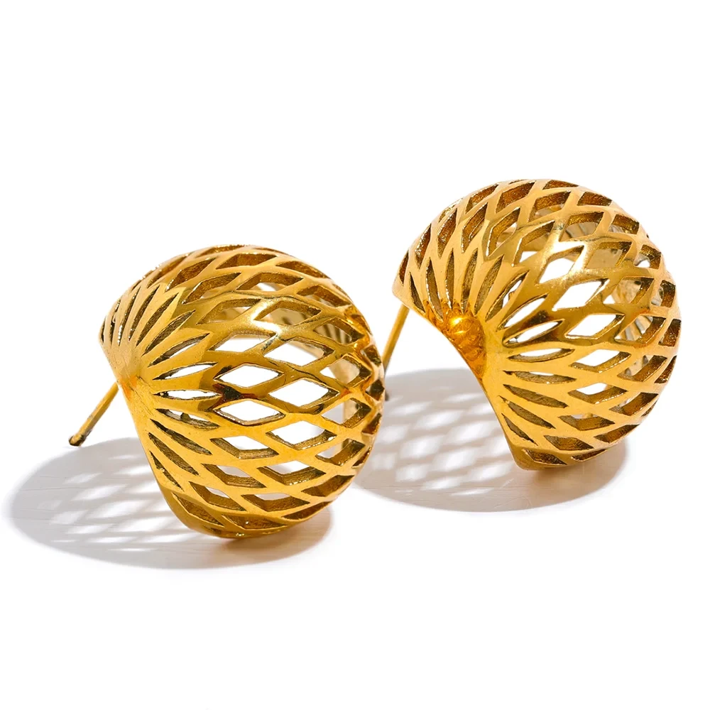 Bellartini Gold Geometric Hollow Round Earrings