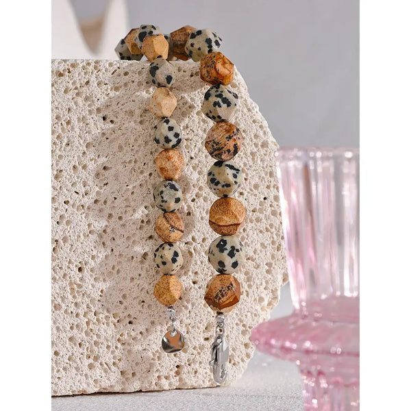 Bellartini Verona Natural Stone 17.5cm Spotted Picture Beads Handmade Bracelet