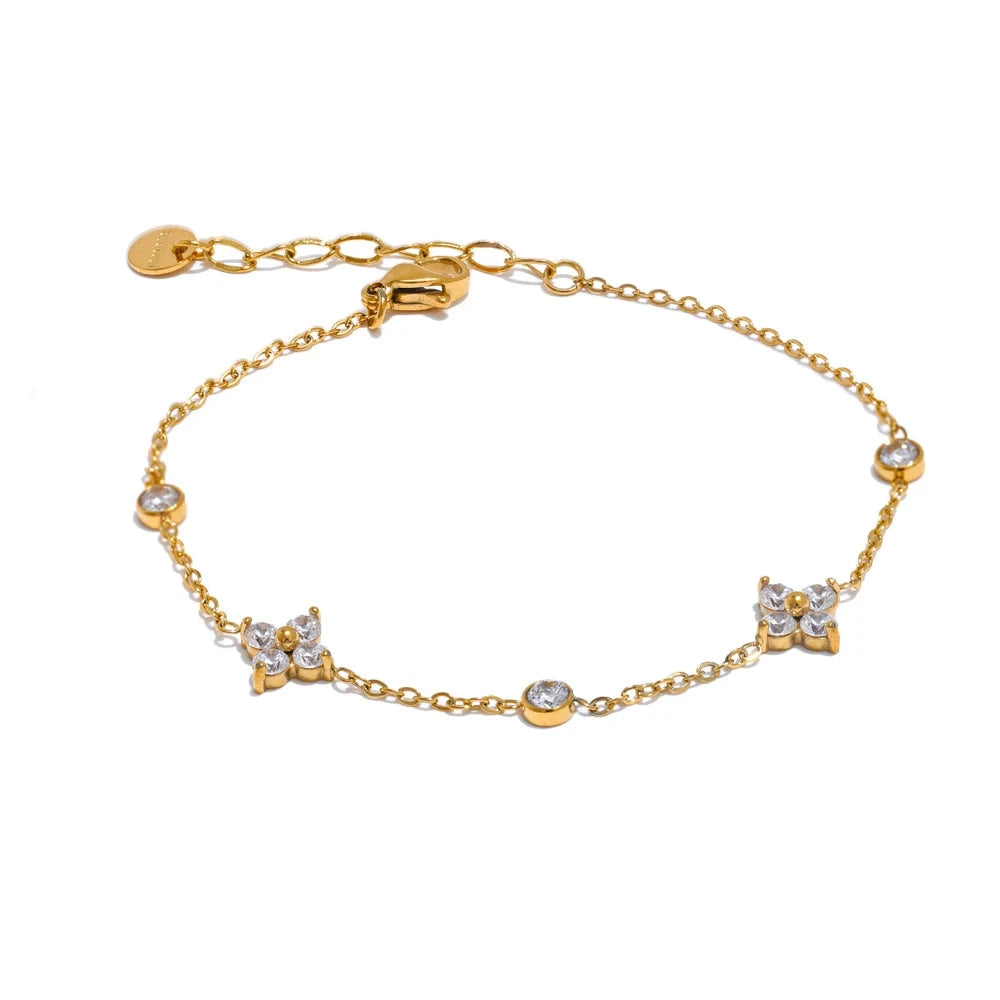 Bellartini Gold Cubic Zirconia Flower Chain Bracelet