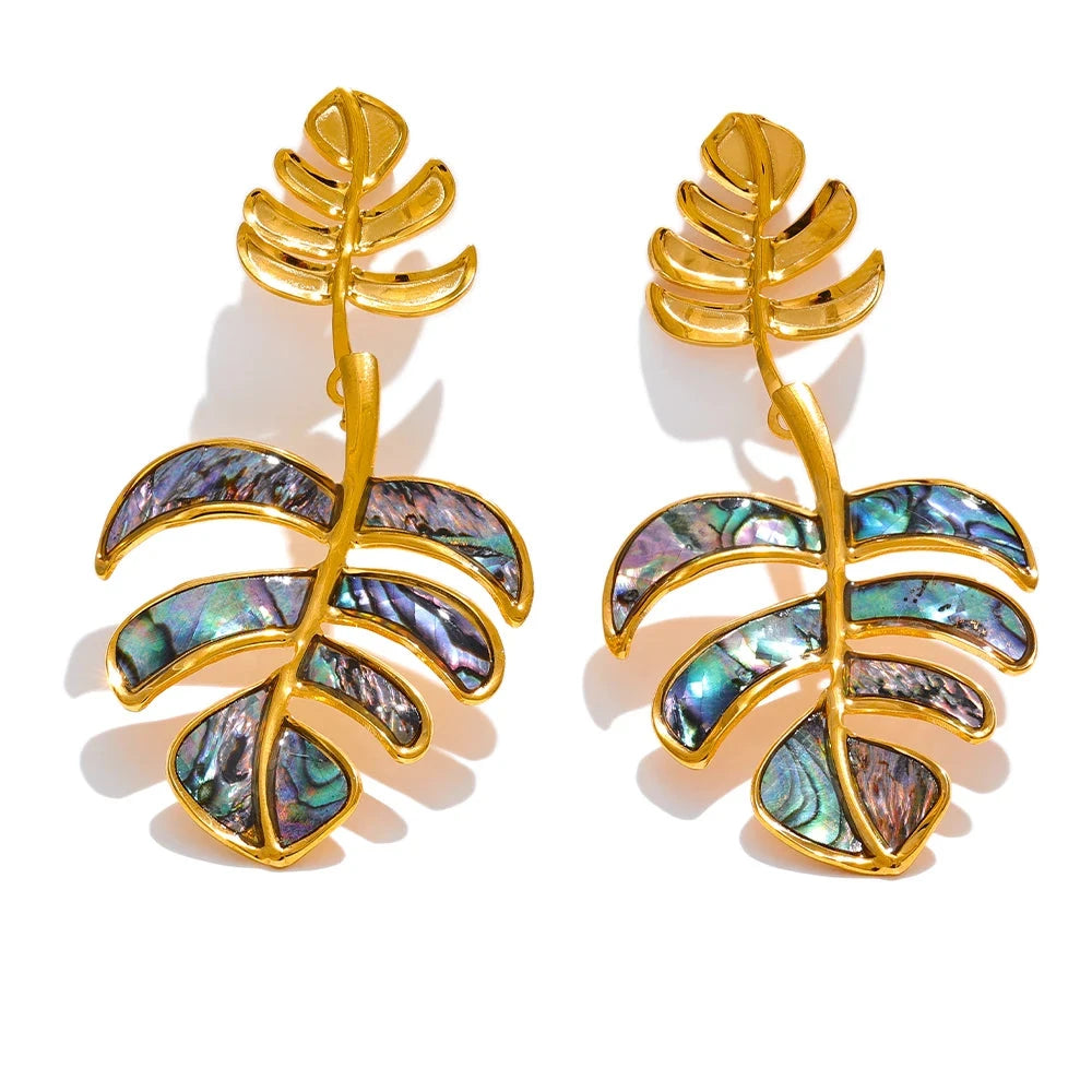 Bellartini 18K Gold Big Leaves Drop Dangle Earrings WP