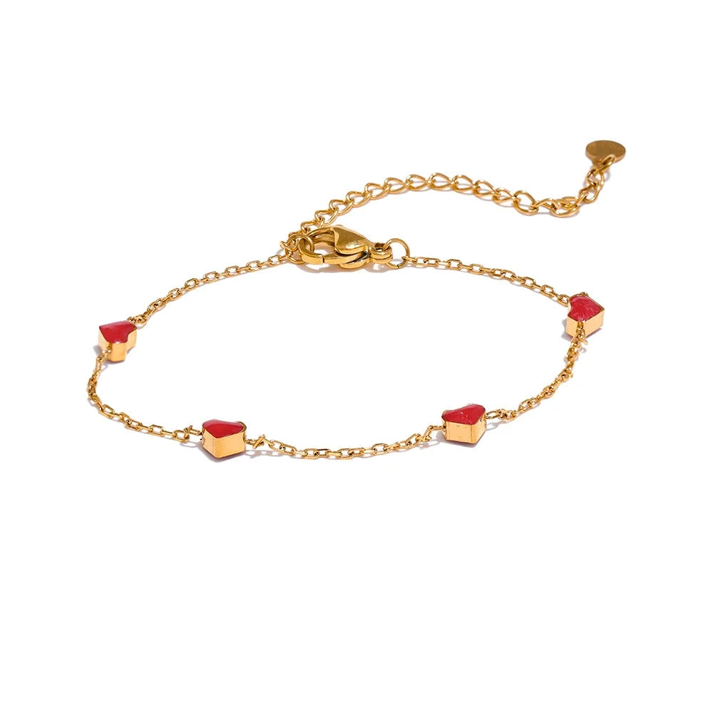 Bellartini Gold Double Side Enamel Heart Chain Bracelet