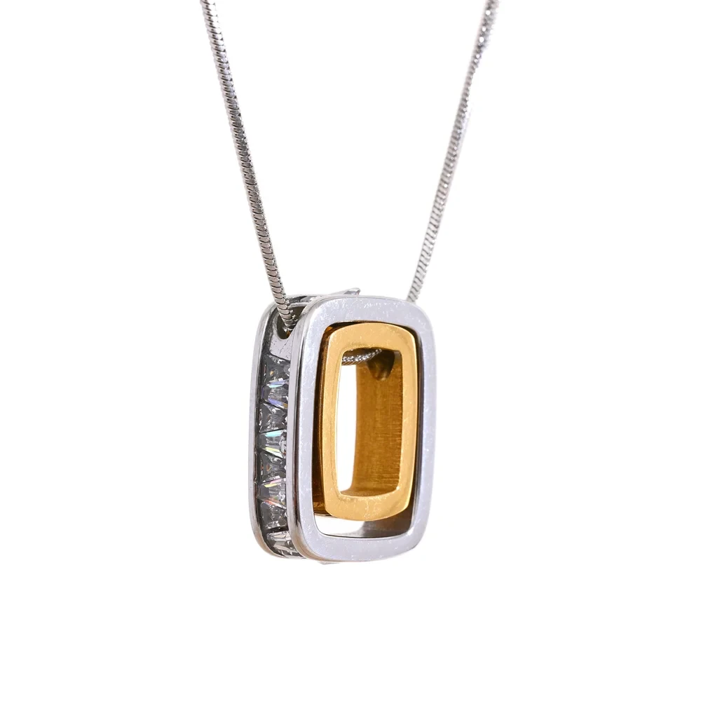 Bellartini Gold Square Hollow Double Layered Overlay Pendant Necklace