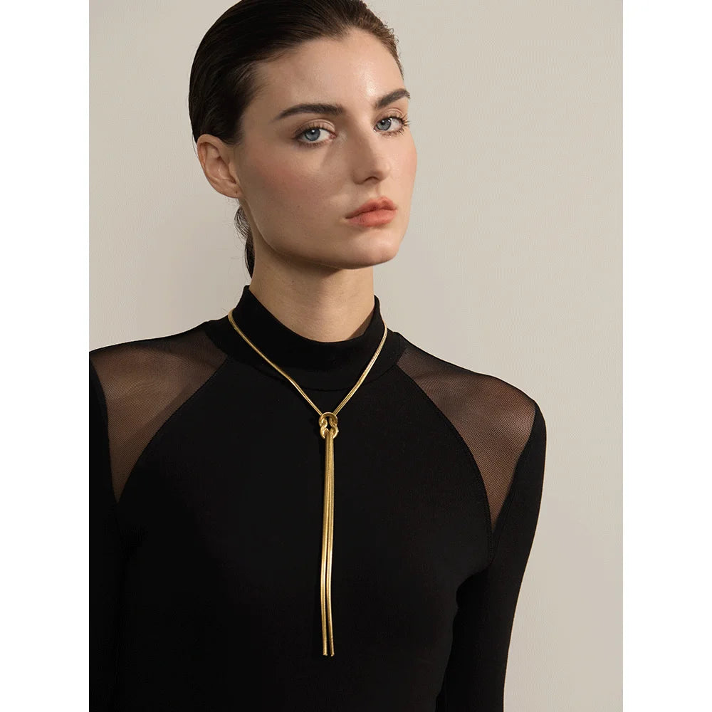 Bellartini Gold Snake Chain Knot Long Chest Bib Necklace WP Venice