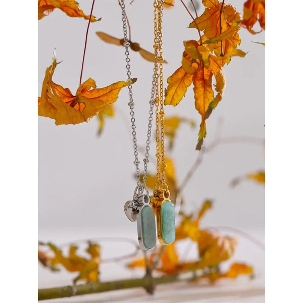 Bellartini Amazonite Stone Heart Oval Drop Necklace WP