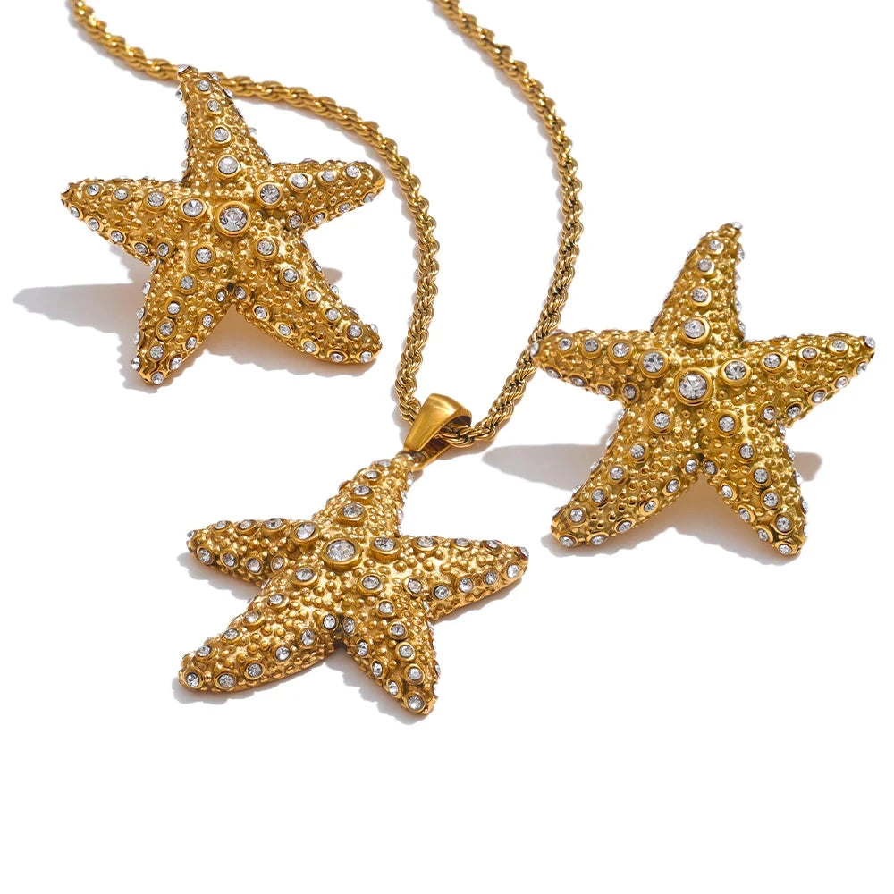 Bellartini 18K Gold Cubic Zirconia Starfish Set Necklace & Earrings Women WP