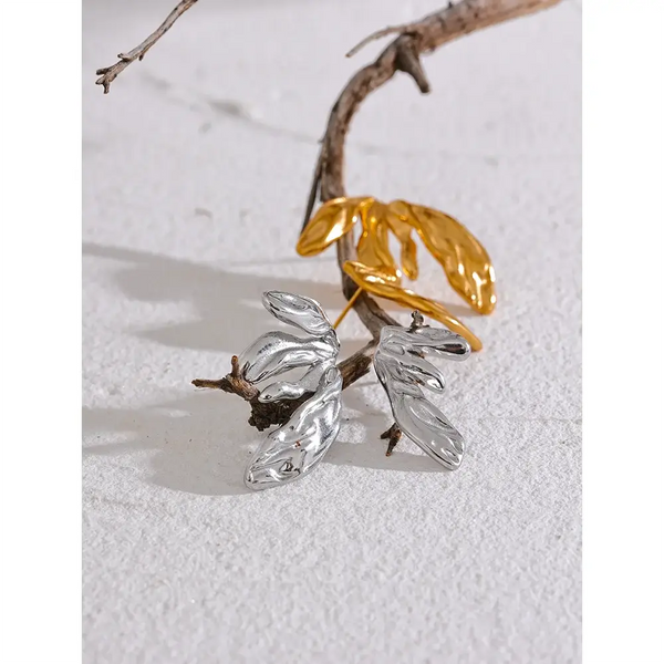 Bellartini Milan Gold Fashion Flower Leaf Asymmetrical Earrings WP