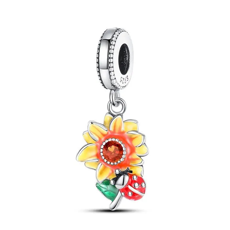 Bellartini 925 Sterling Silver Fashion Golden Sunflowers Charms Beads Fit Pandora PAC538