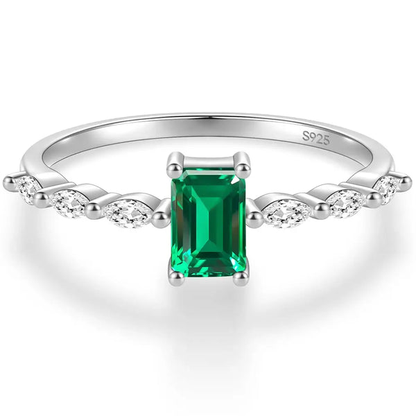 Bellartini Venice 925 Sterling Silver Green Zircon Geometric Square Gemstone Ring