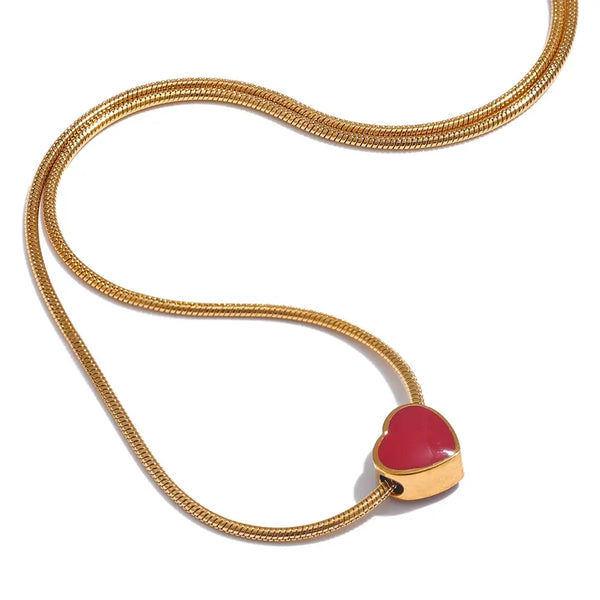 Bellartini Gold Exquisite Red Enamel Heart Necklace