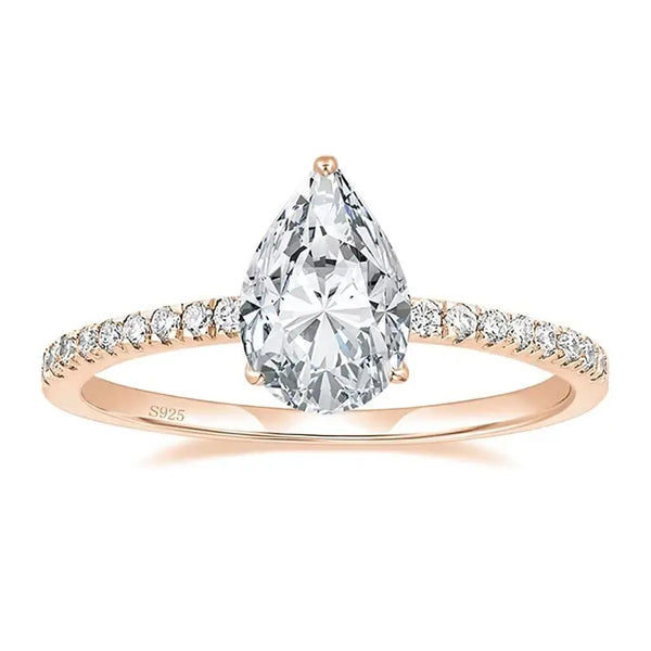 Bellartini Venice 2CT 925 Sterling Silver Pear Cut Cubic Zirconia Teardrop Ring
