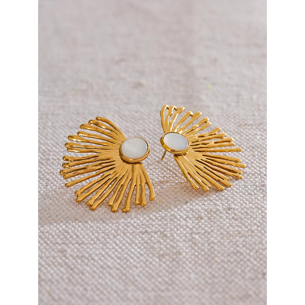 Bellartini Gold Charm Hyperbole Stud Earrings with Natural Shell WP