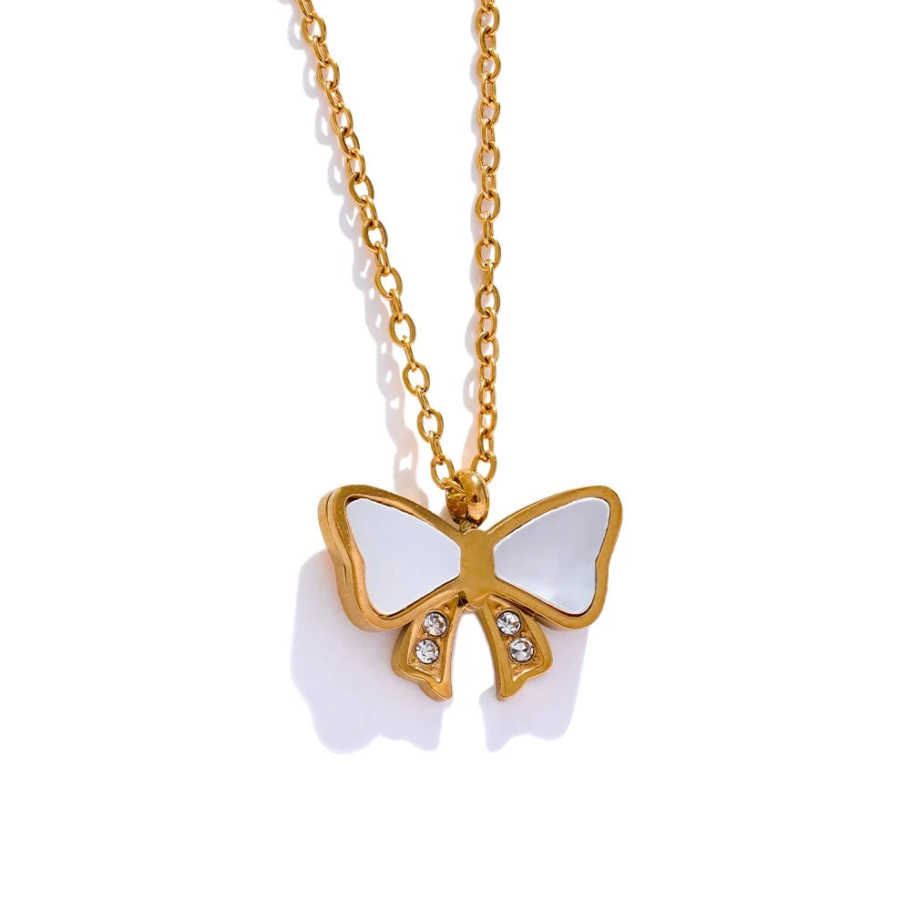 Bellartini Gold Butterfly Bow Knot Shell Zircon Necklace