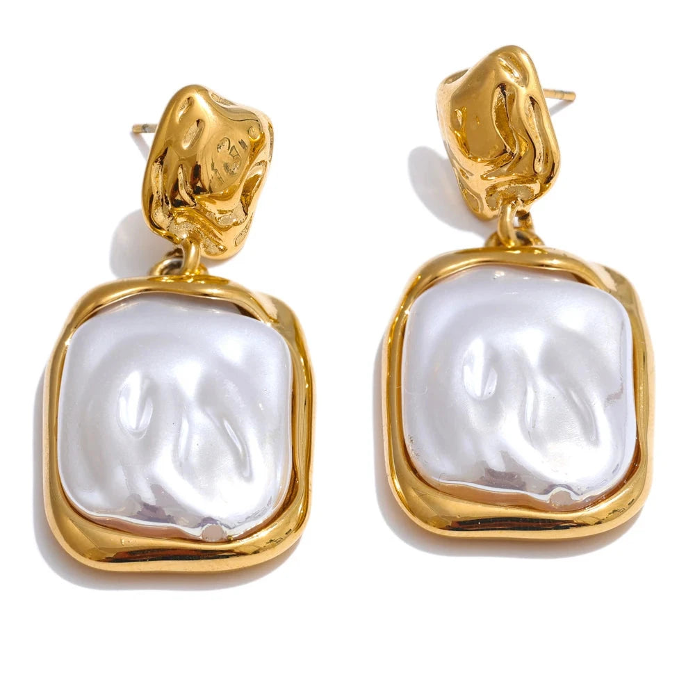 Bellartini Gold Baroque Pearls Square Drop Earrings