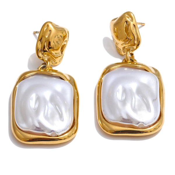 Bellartini Gold Baroque Pearls Square Drop Earrings