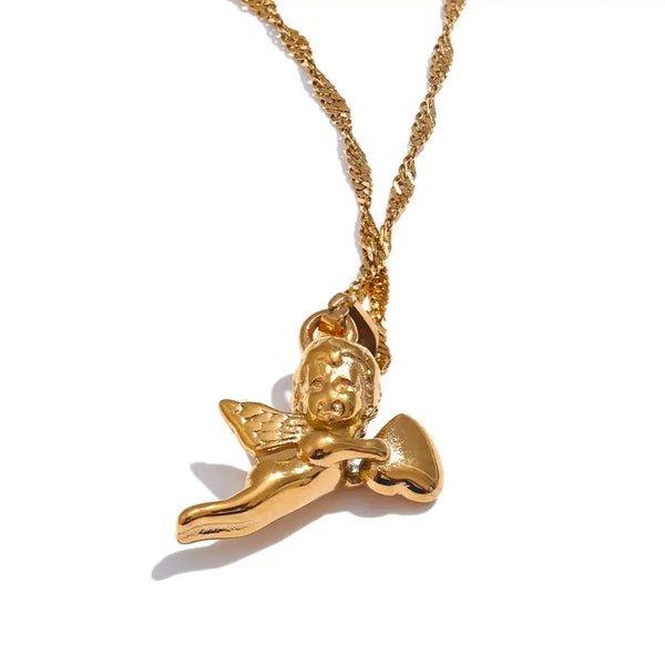 Bellartini 18K Gold Angel Heart Pendant Expressing Love Blessing Necklace WP