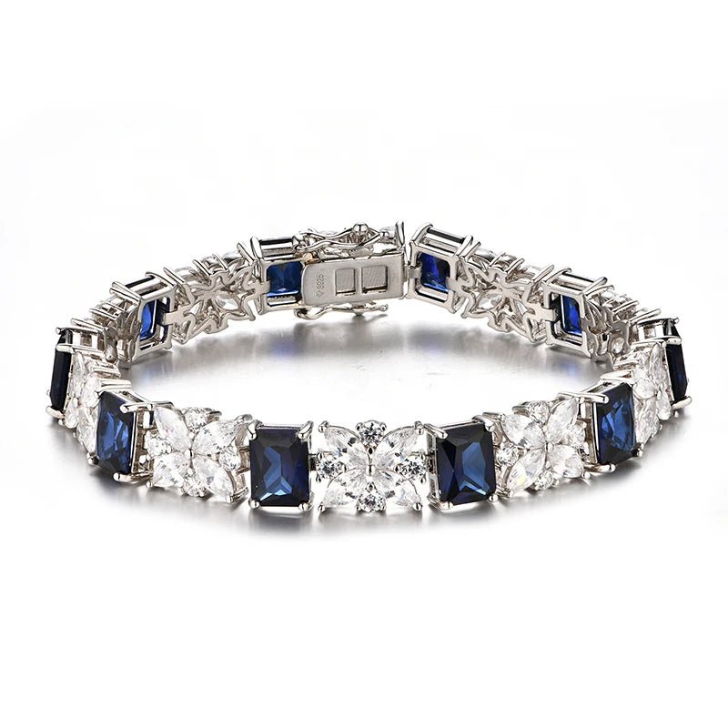 Bellartini S925 Sterling Silver Sapphire Bracelet with Charms