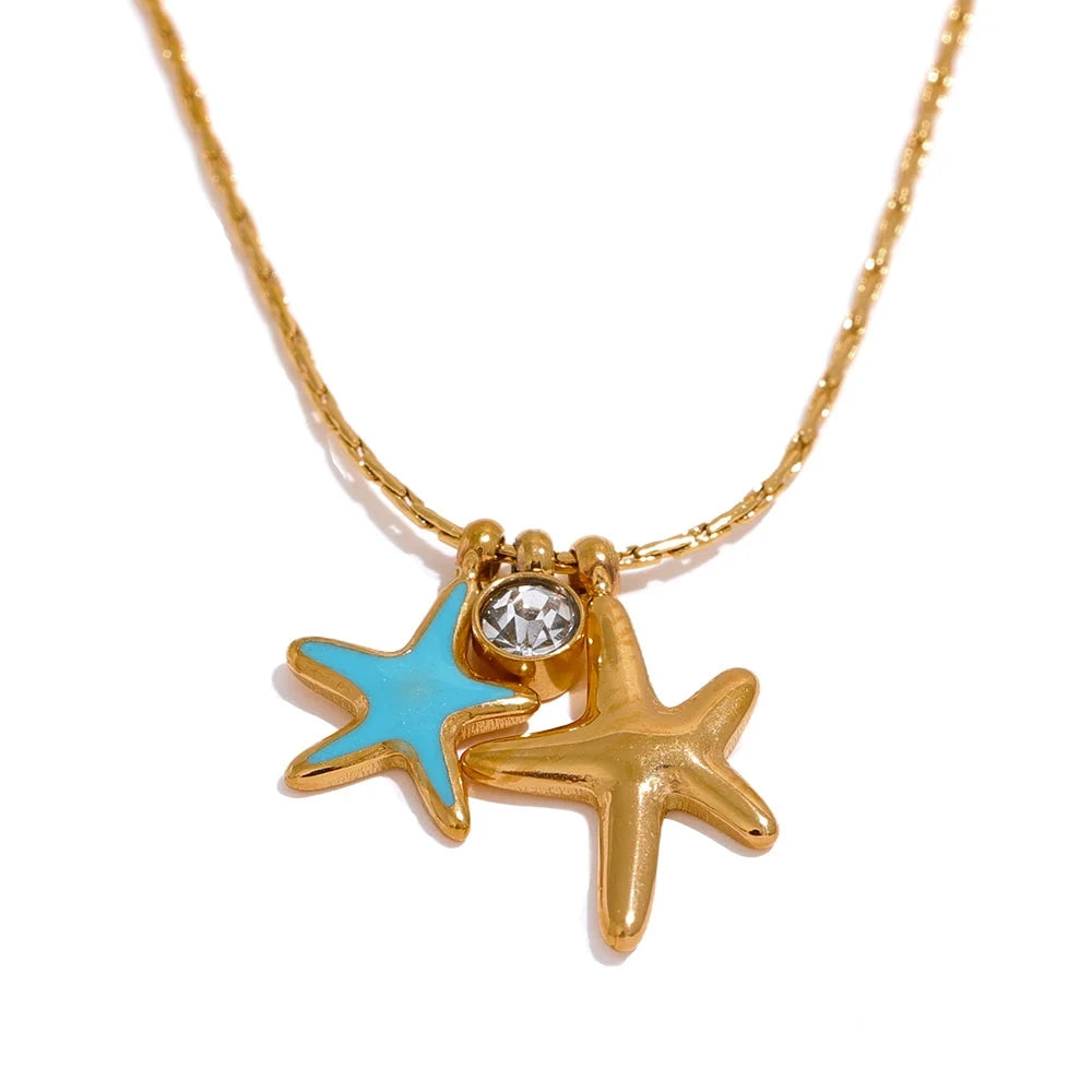 Bellartini Gold Starfish CZ Pendant Necklace WP Venice