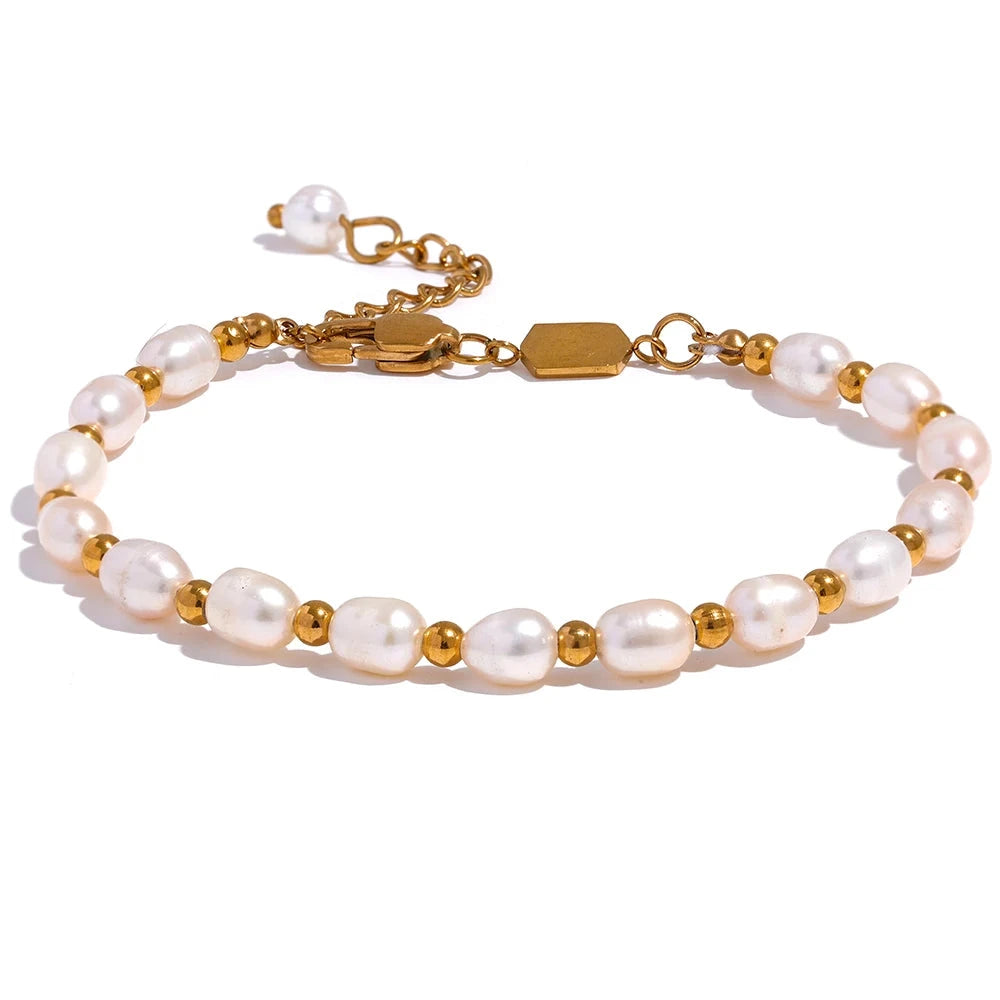 Bellartini Gold Natural Freshwater Pearls Handmade Bracelet WP