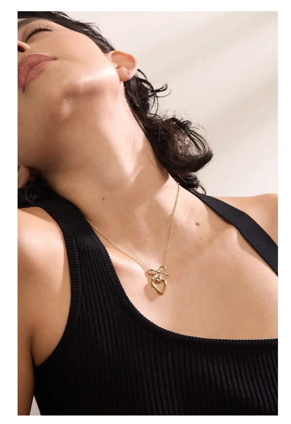 Bellartini Gold Trendy Bow Knot Heart Necklace & Earrings Set WP