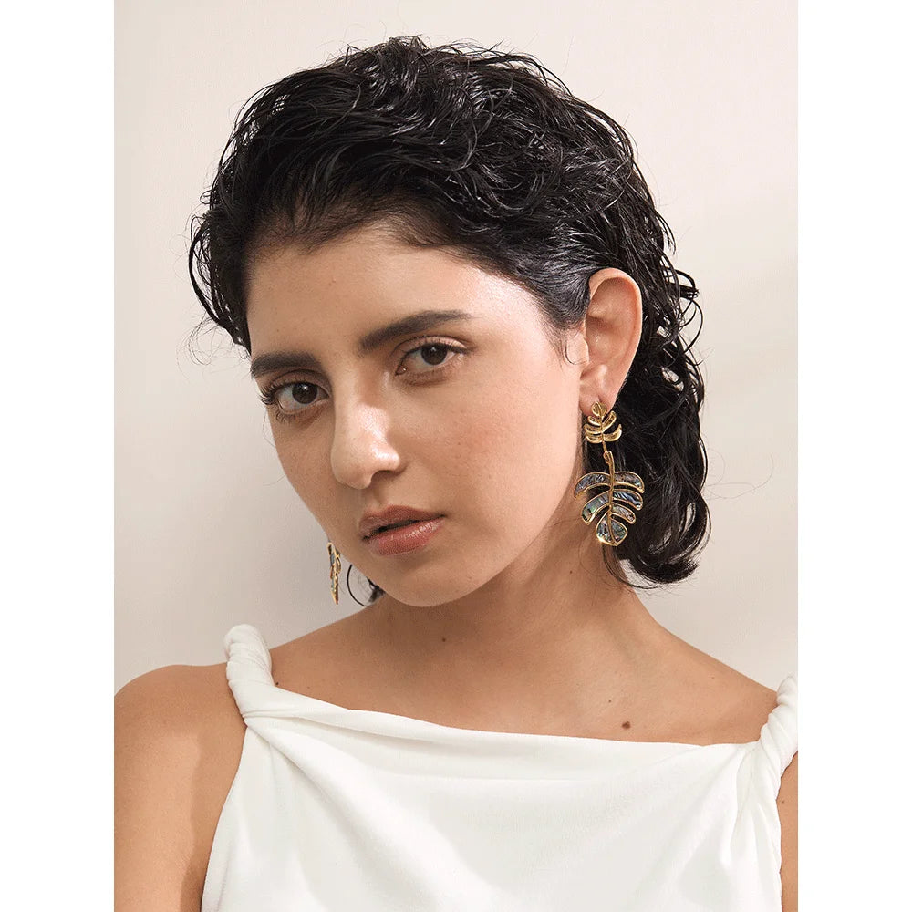 Bellartini 18K Gold Big Leaves Drop Dangle Earrings WP