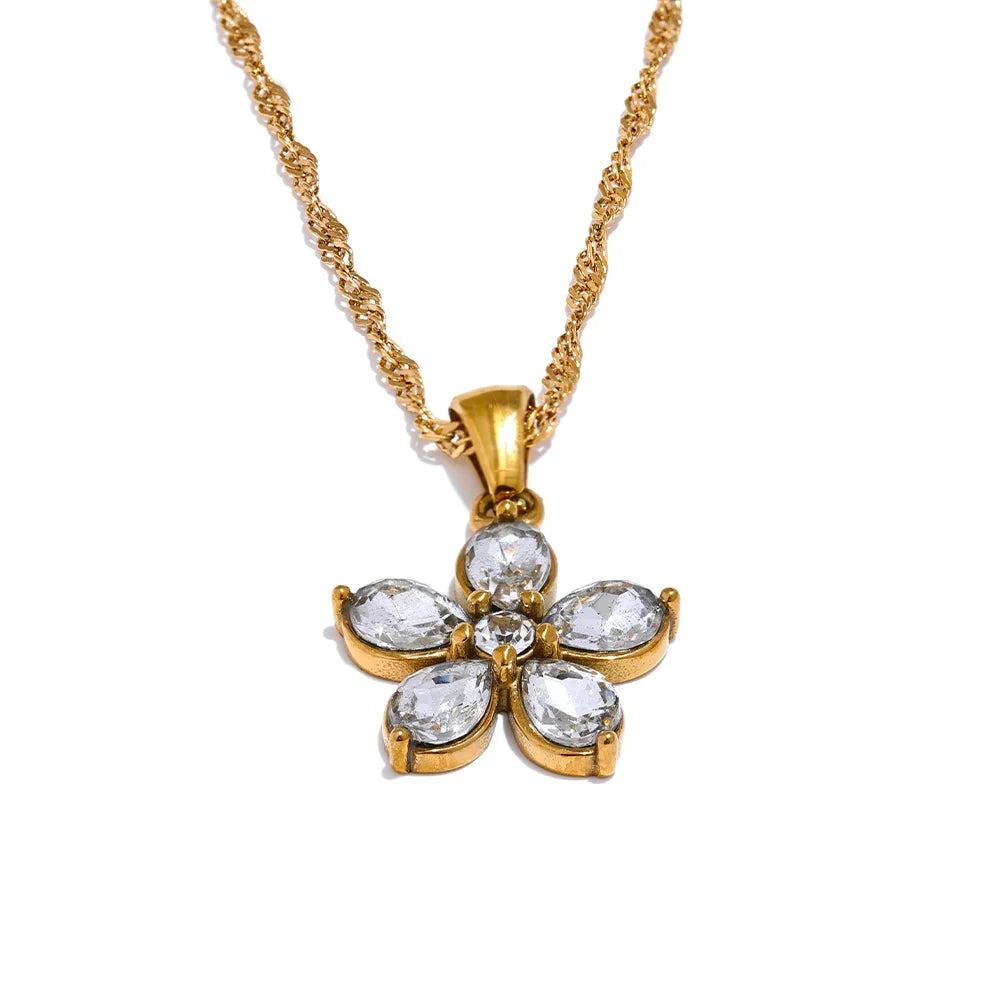 Bellartini Gold Bling Cubic Flower Pendant Necklace Sweet Fashion Trendy Stylish WP