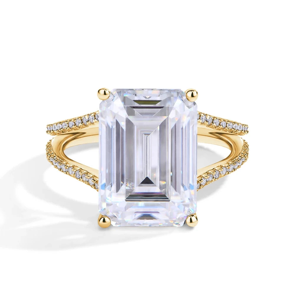 Bellartini S925 Silver Diamond Solitaire Ring 10.0CT Emerald Cut Moissanite Ring 14*10mm D VVS1