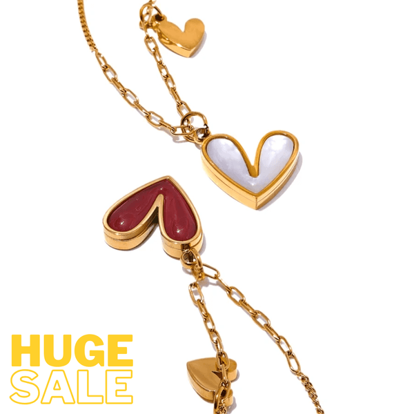 Bellartini Gold Red Enamel White Natural Shell Heart Pendant Necklace