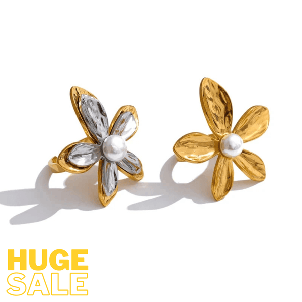 Bellartini 18k Gold Fashion Metal Flower Pearl Open Ring WP