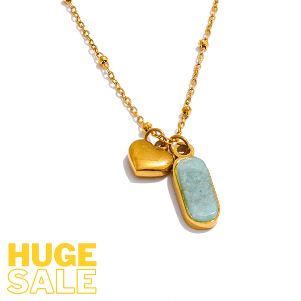 Bellartini Amazonite Stone Heart Oval Drop Necklace WP