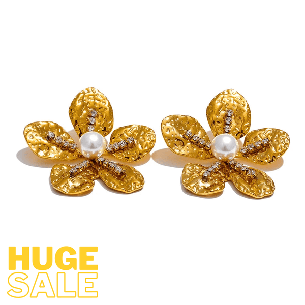 Bellartini Gold Color Flower Earrings with Cubic Zirconia Pearls  WP